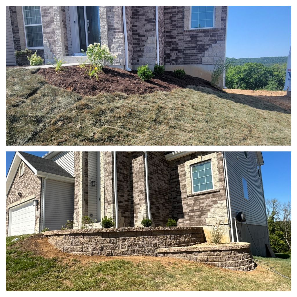 Two tier front landscape bed wall in Eureka, MO