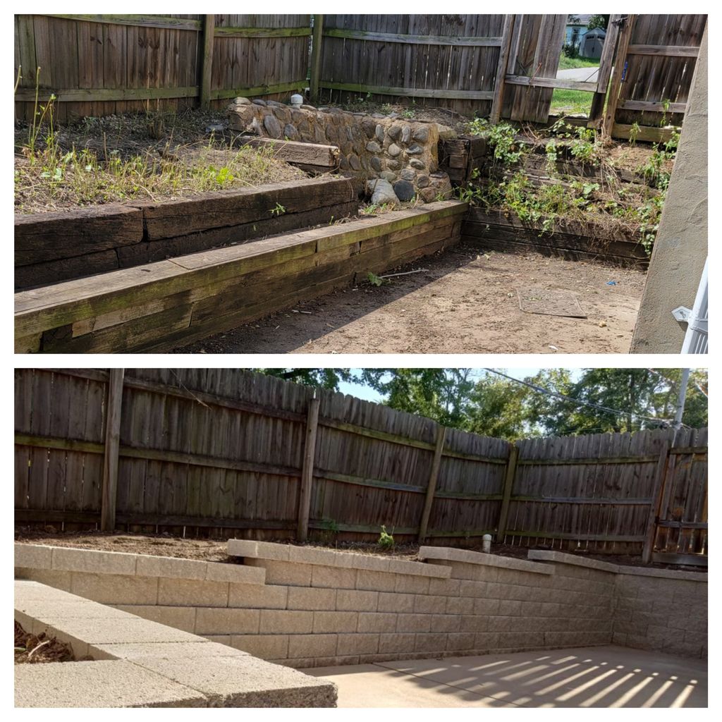 Remove old tie wall and replace with new block wal