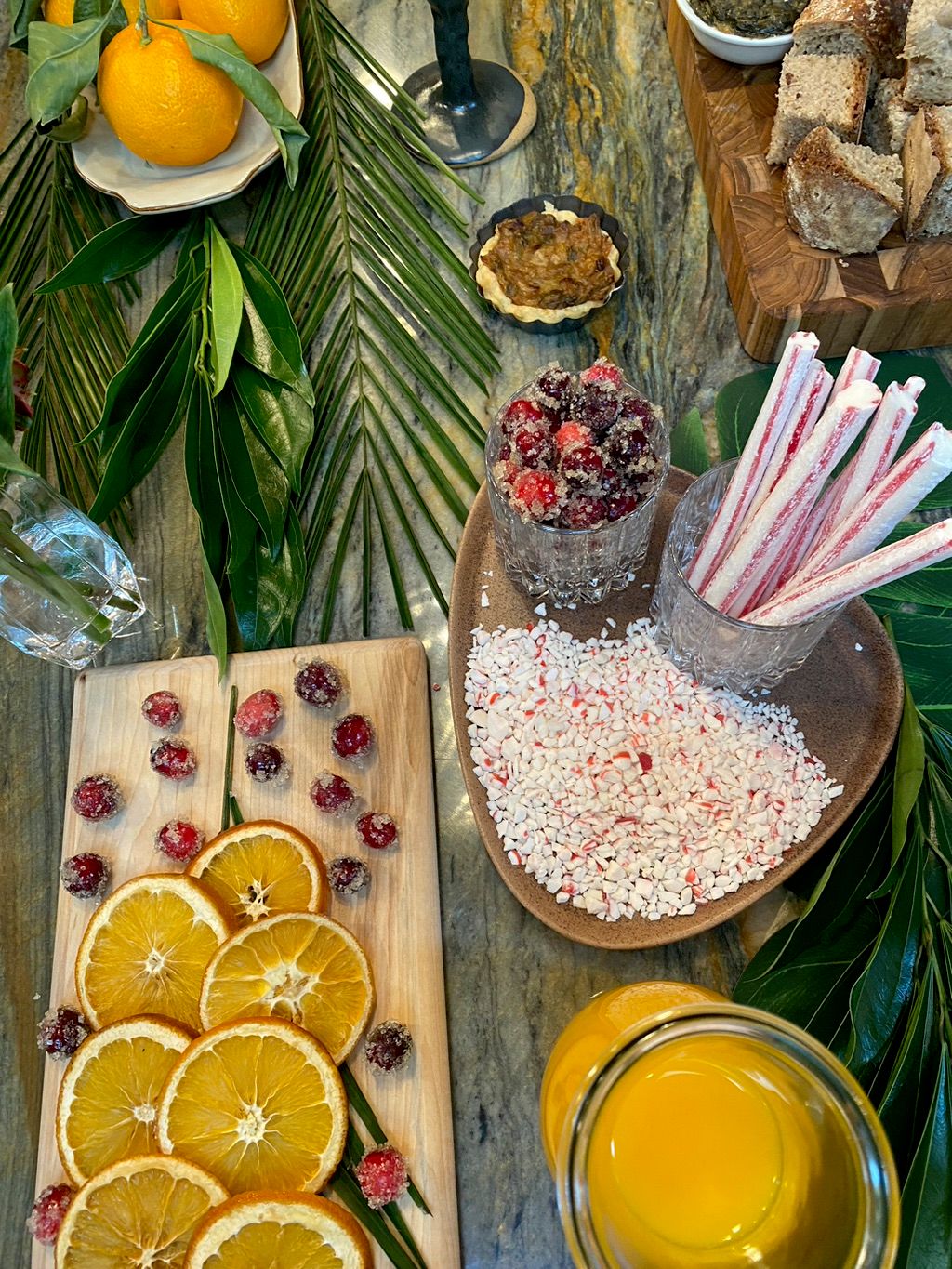Baby shower/Christmas set up, sugared cranberries 