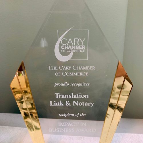 Cary Chamber of Commerce 2022 Award