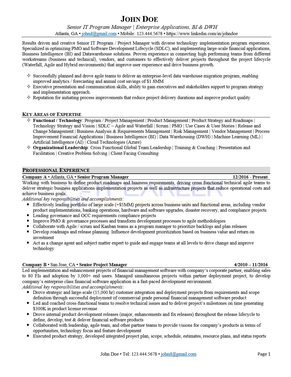 IT Career Transformation - IT Program Manager Resu