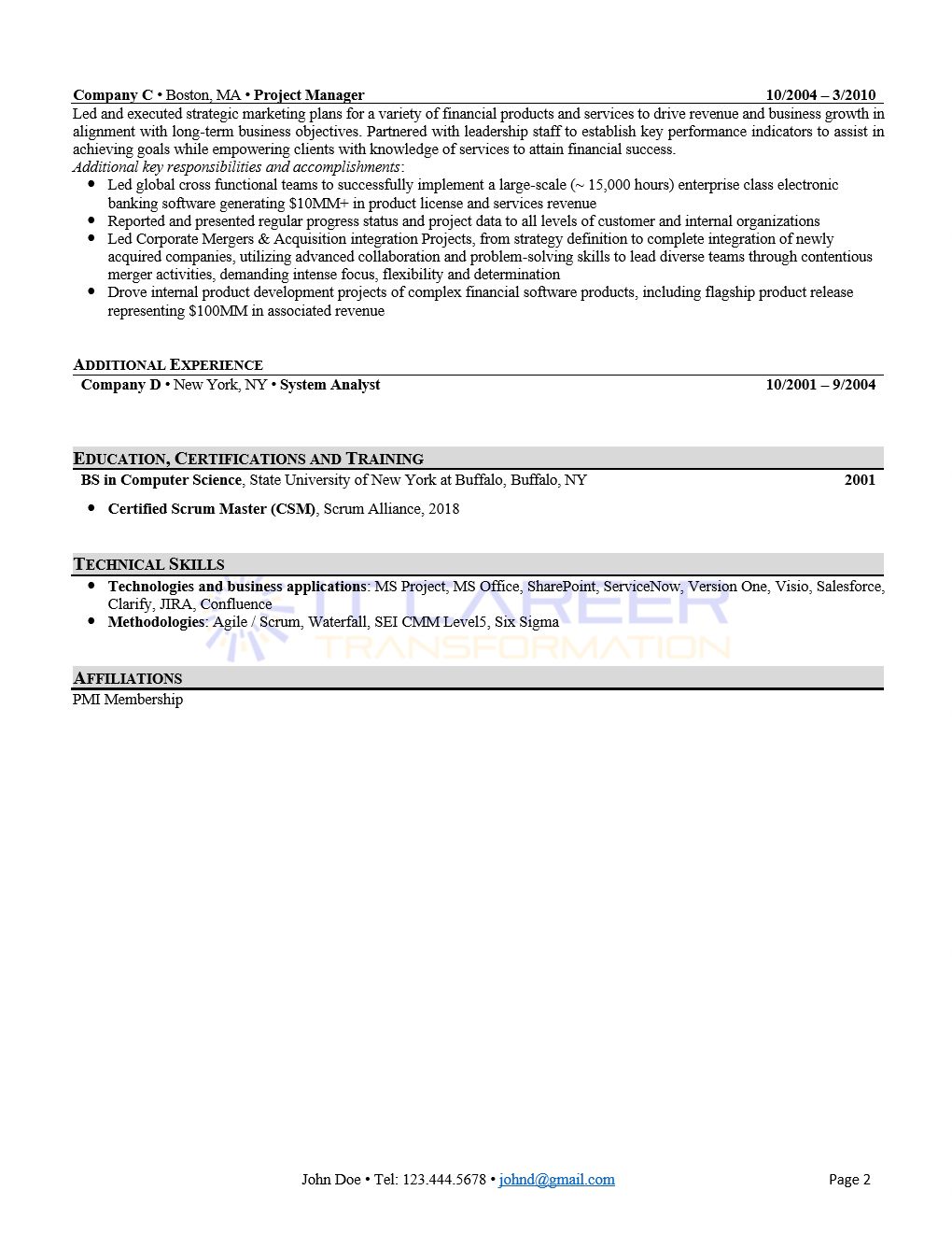 IT Career Transformation - IT Program Manager Resu