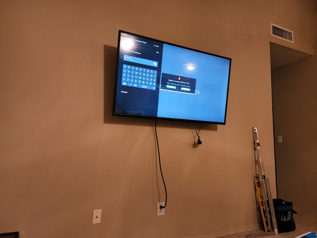 Wall mounted tv install on a wall with no studs