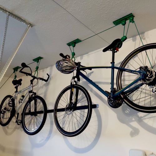 Installed the ceiling-mounted bike holders quickly