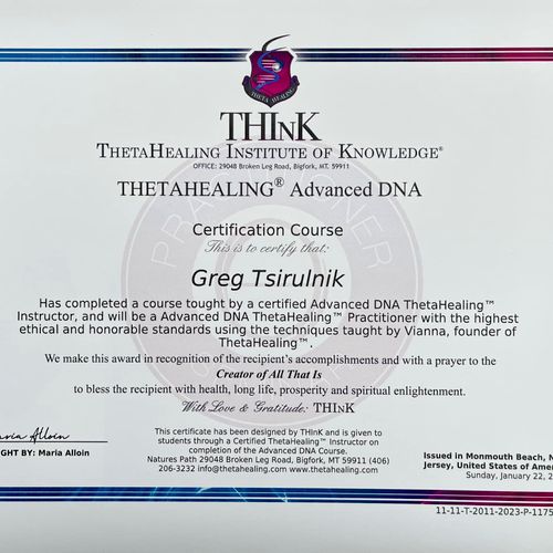 Certified Advanced Theta Healing Practitioner