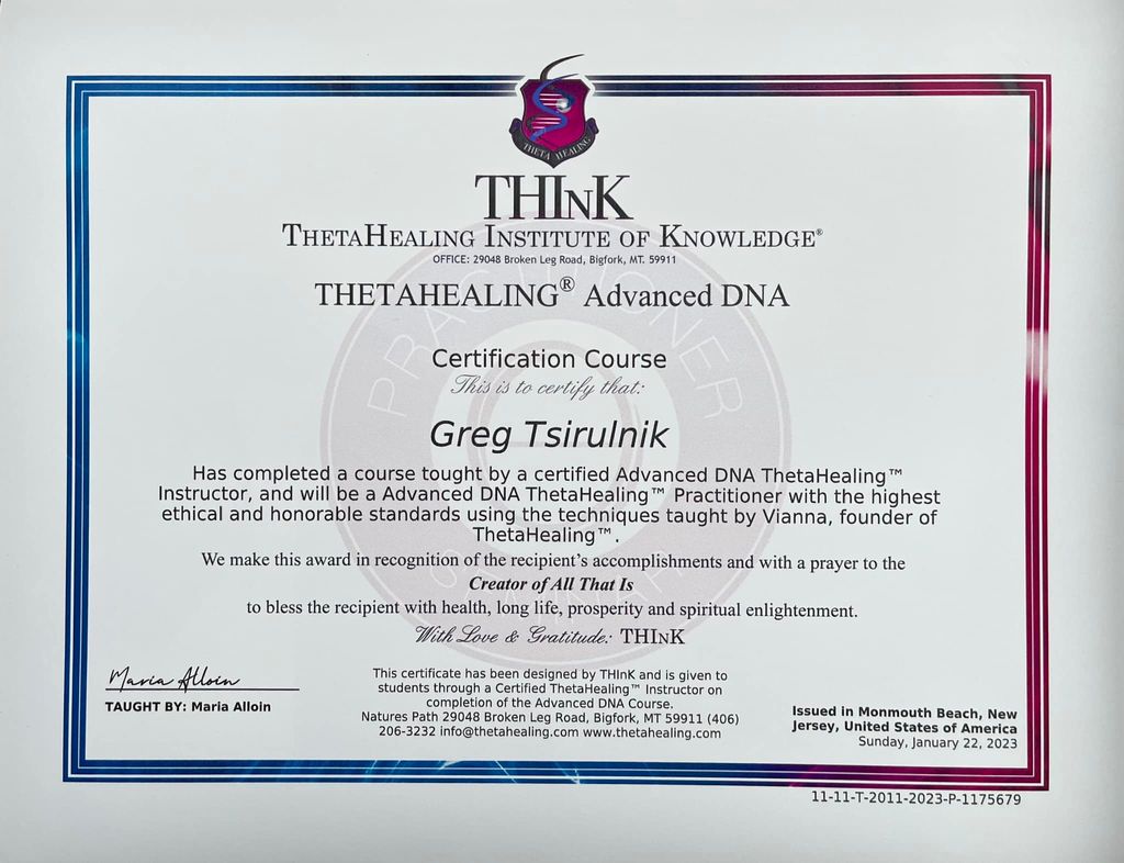 Certified Advanced Theta Healing Practitioner