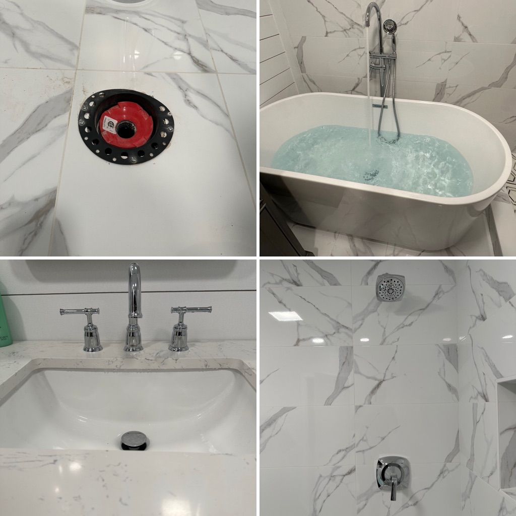 Tub drain install, tub install, tub faucet install