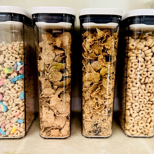Cereal in containers makes easy access, plus gives