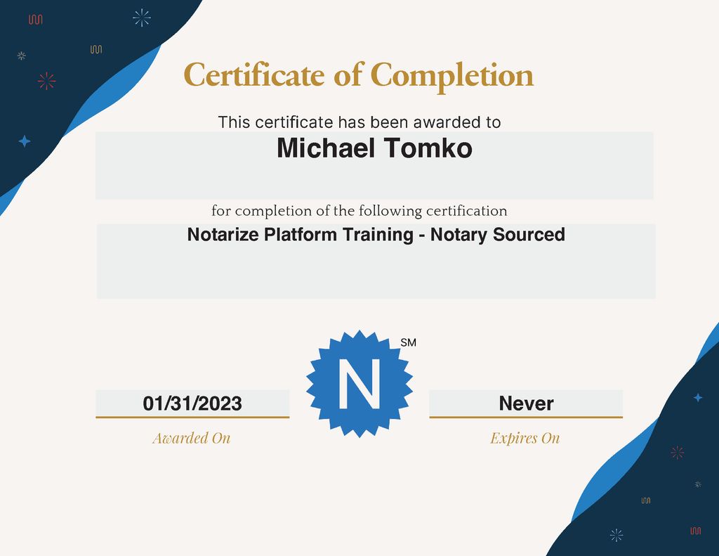 Remote Online Notary certificate