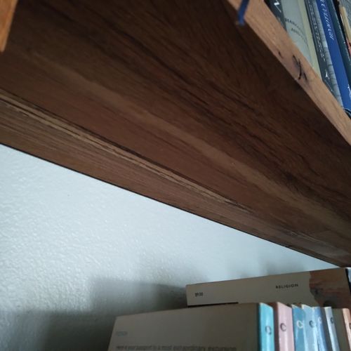 Close-up of oak shelf