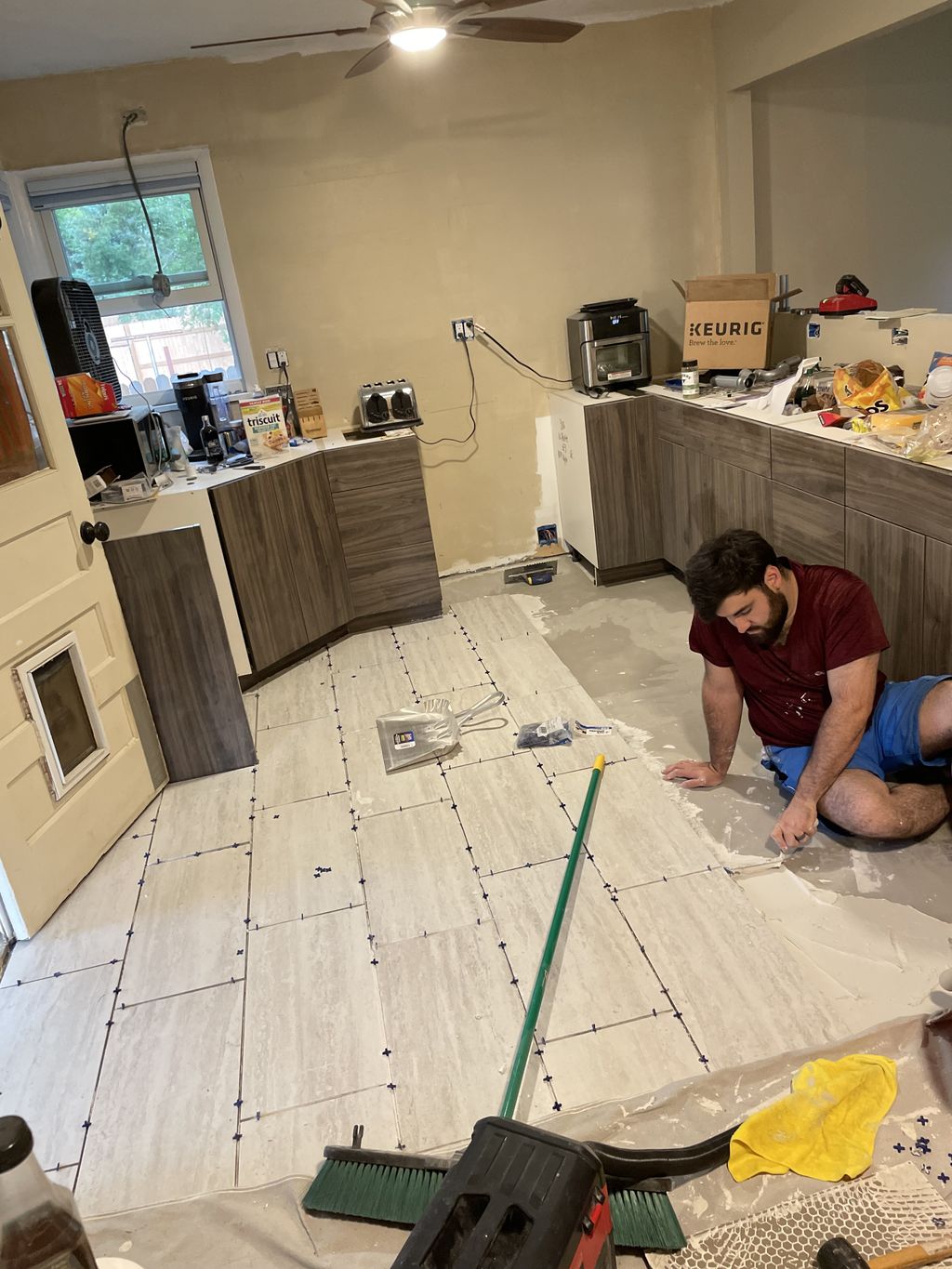 Tile Work Over New Subfloor in Kitchen