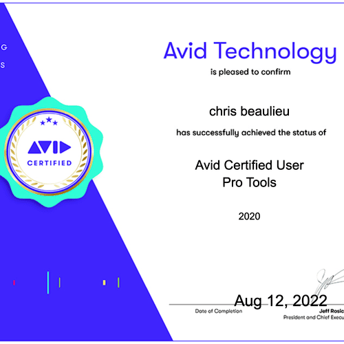 Chris Beaulieu is a certified Pro Tools Level 100 