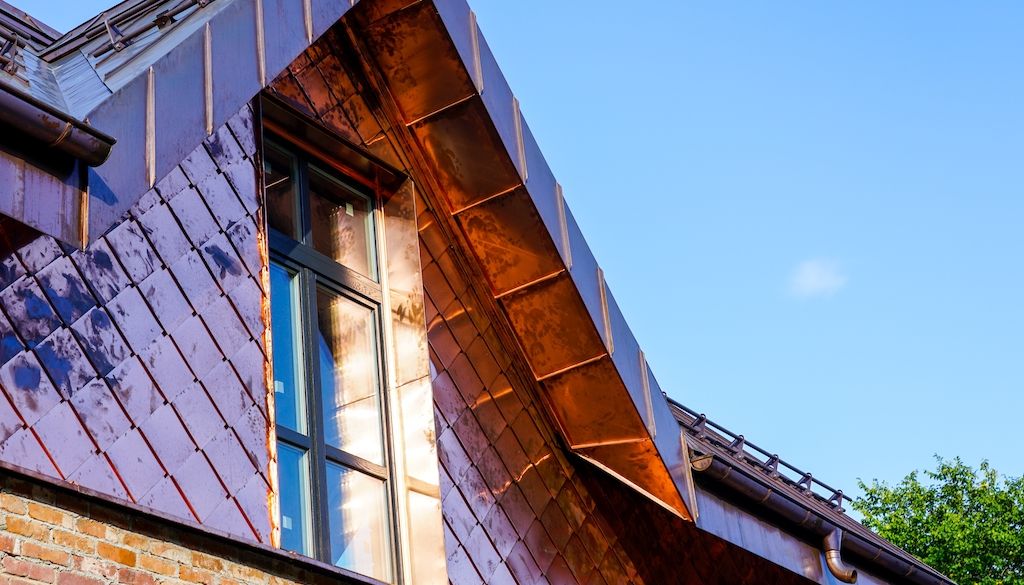 copper roof on house and facade