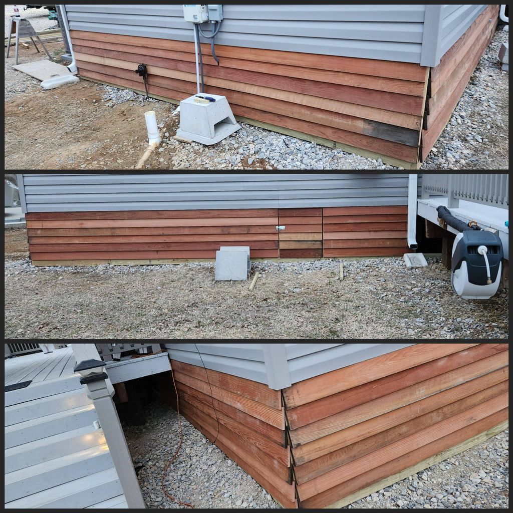 custom Redwood skirting for single wide