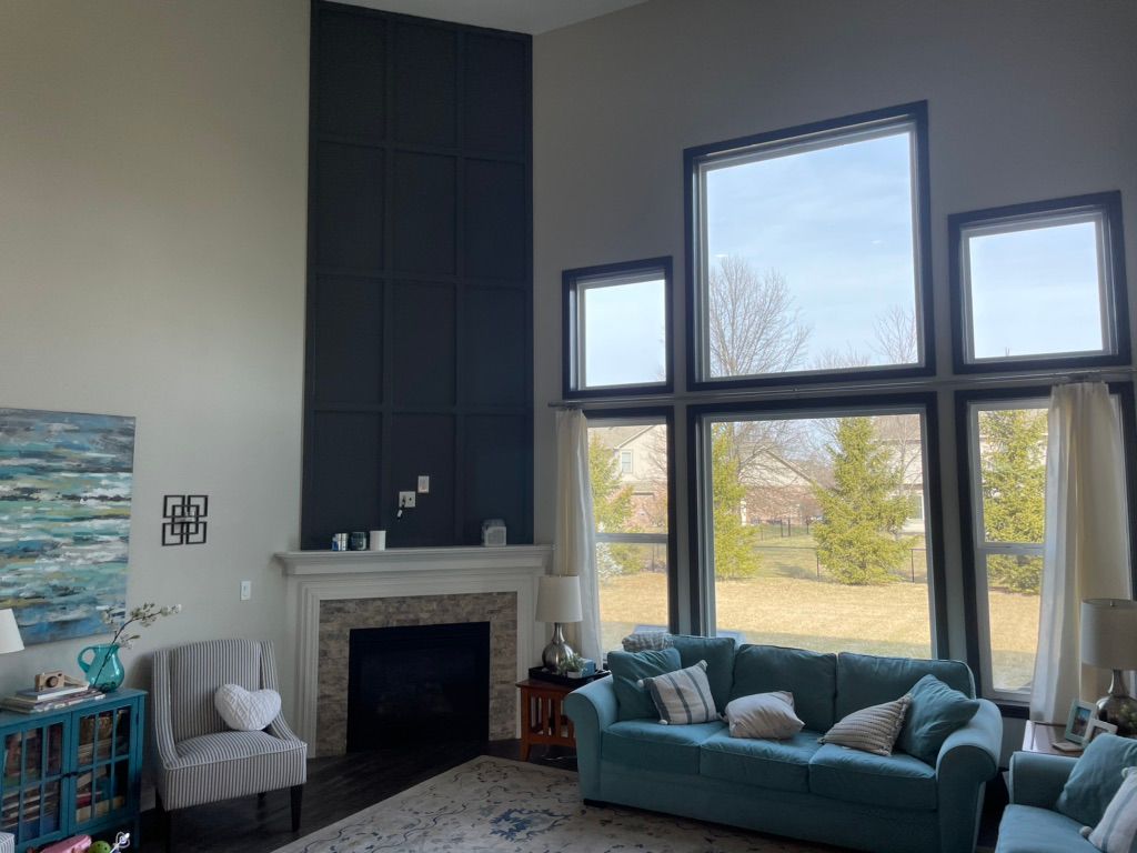 Custom accent wall above mantle