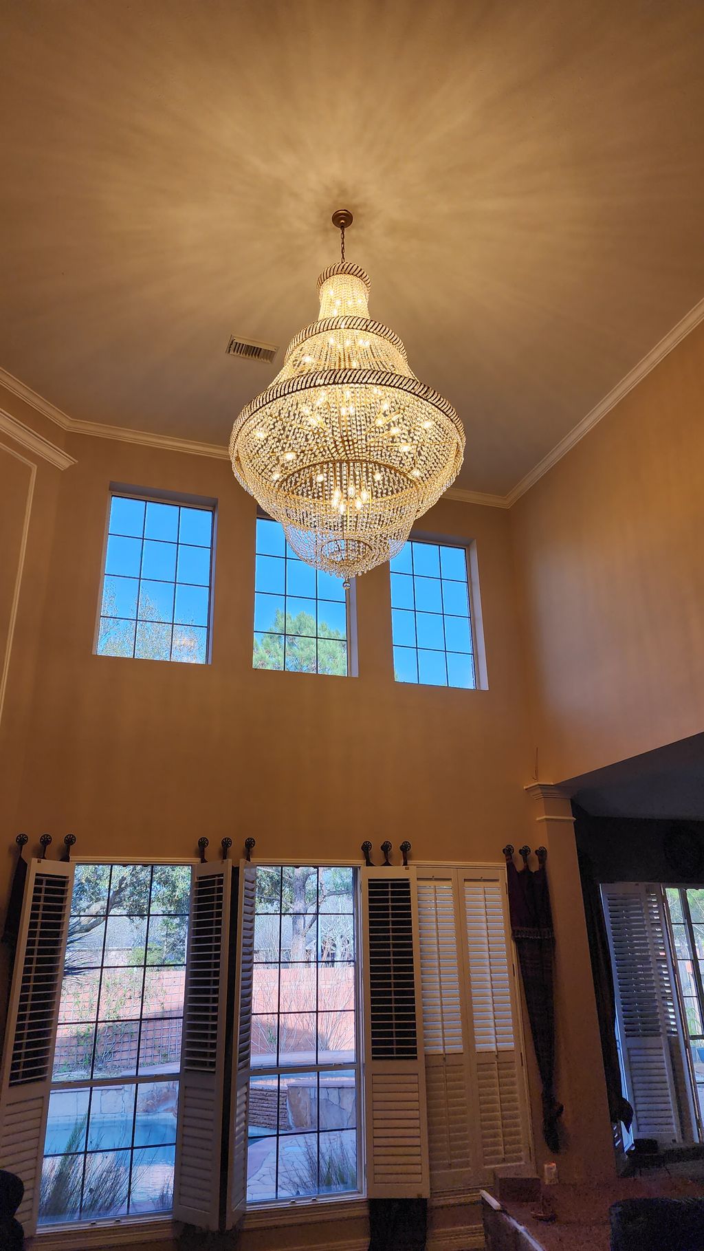 Finished installation of French Empire Chandelier