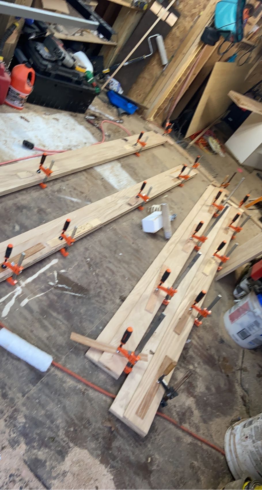 Custom door frames being glued up.