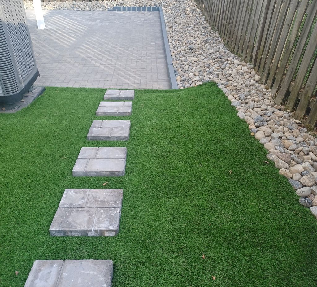 artificial grass on paver on gravel 