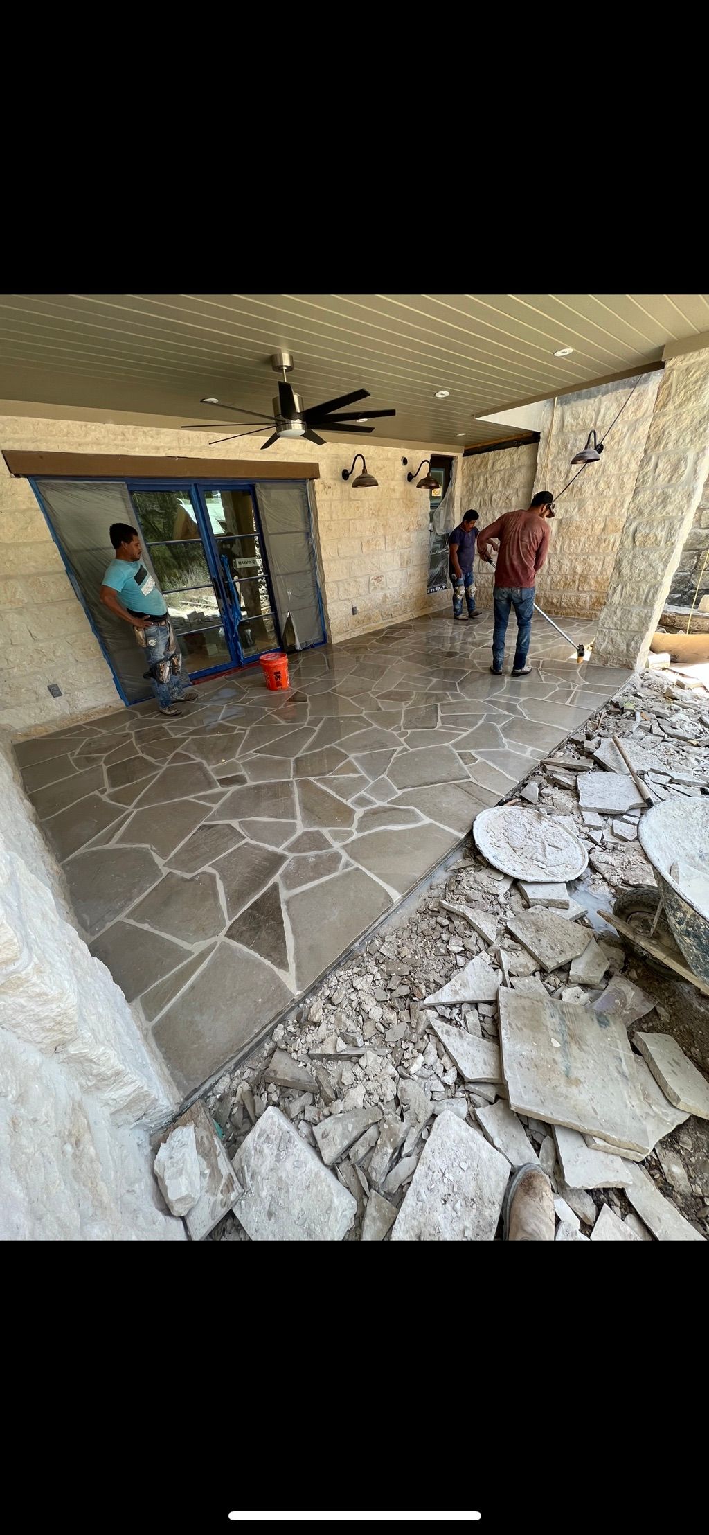 Stone installation on new build home 