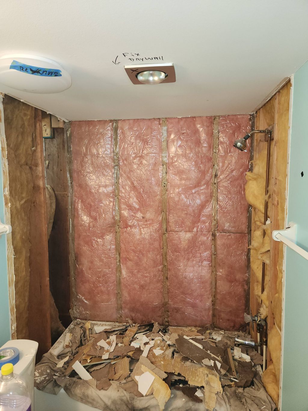 Bathroom shower gutted. 