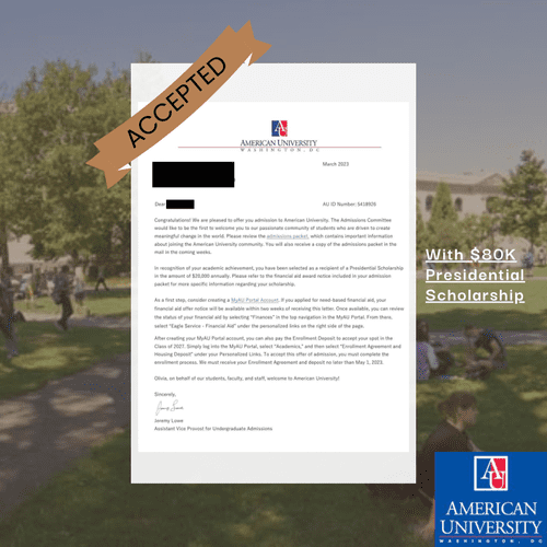 Acceptance into American University