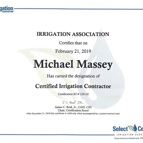 My Irrigation certification