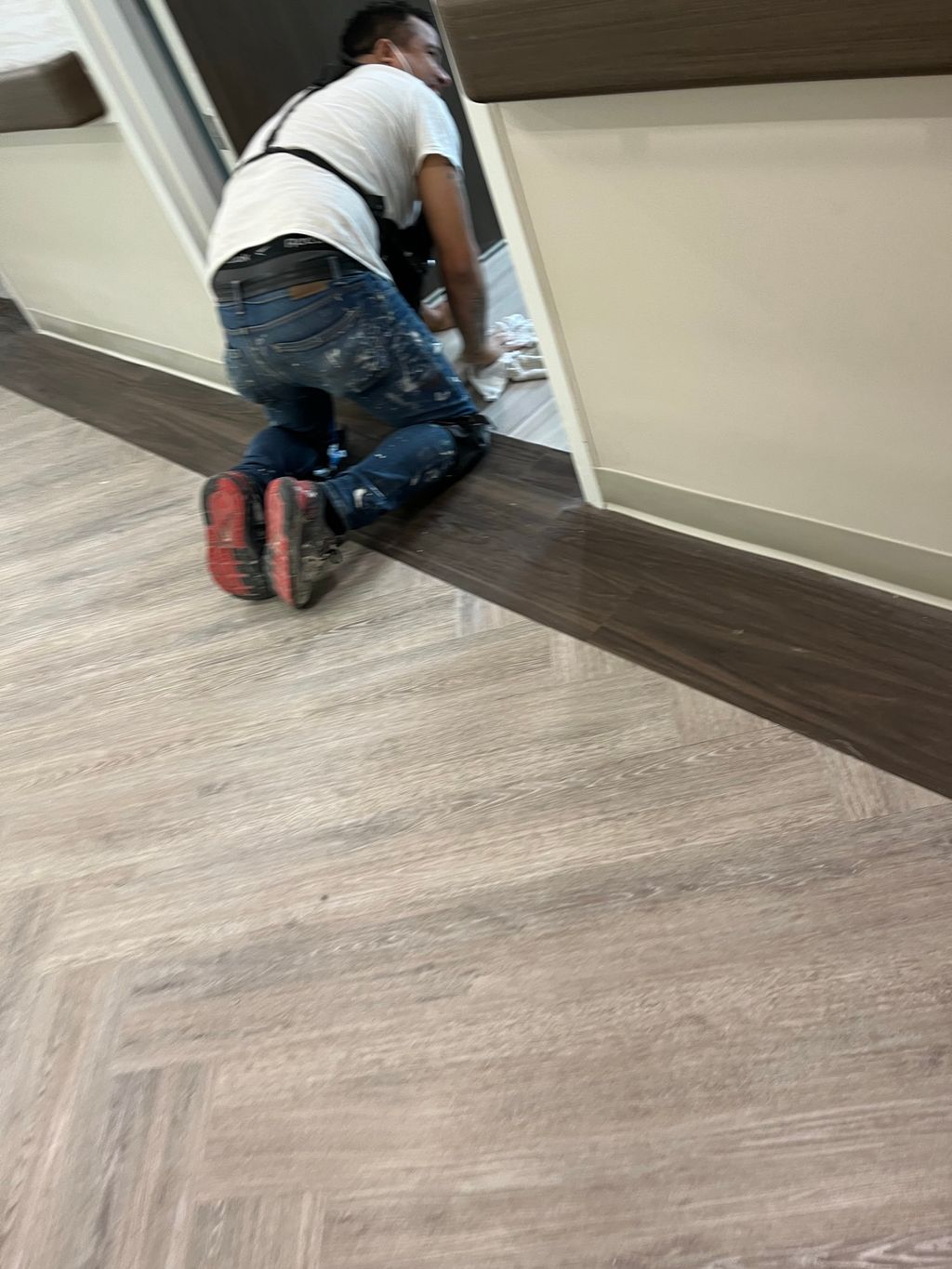 Cleaning The Floor from any glue smudge.