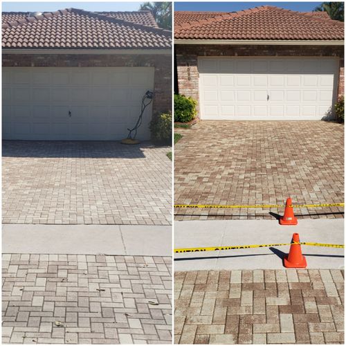 Before and after Driveway Paver Seal job.