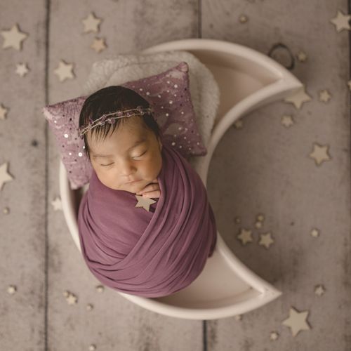 Newborn photo session purple with moon prop