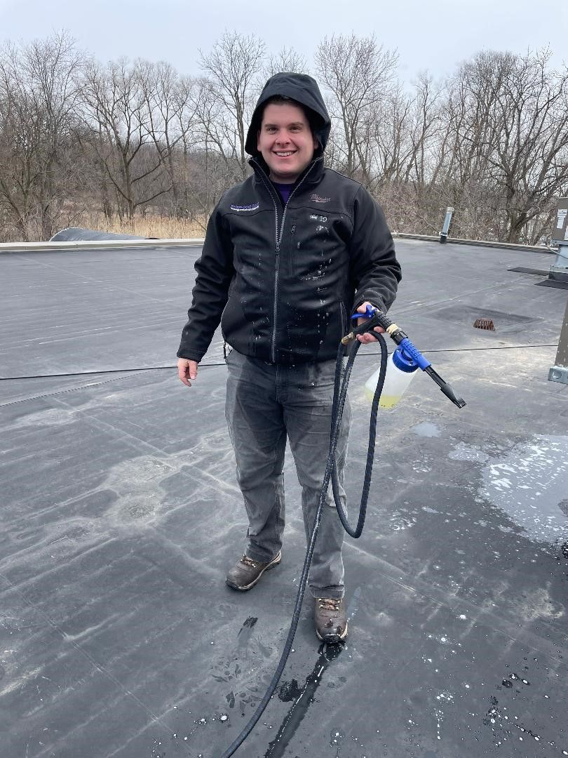 Mikey all wet from cleaning