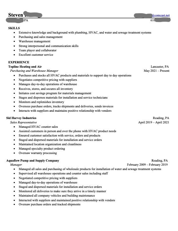 Resume sample for skilled labor management job pg 