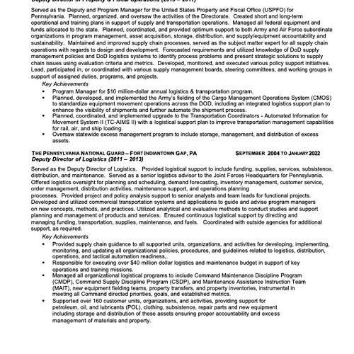 Resume for long military career transitioning to c