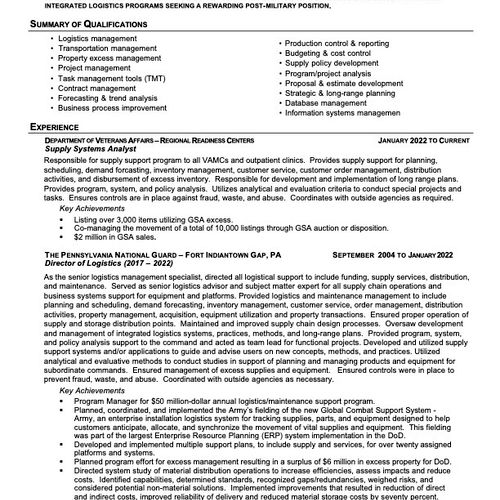 Resume for long military career transitioning to c