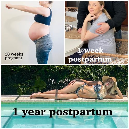 Me, 9 months pregnant, 1 week pp and 1 year pp