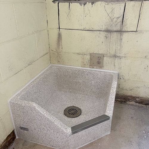 Commercial mop sink…. The wall had to be repaired 