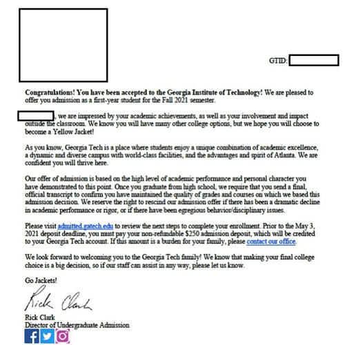 Example of Acceptance Letter from Student