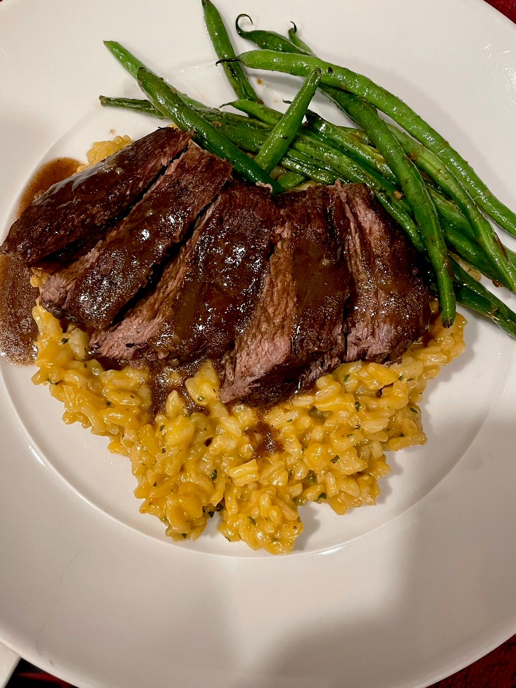 Curried Risotto. Braised Beef. Garlic Green Beans