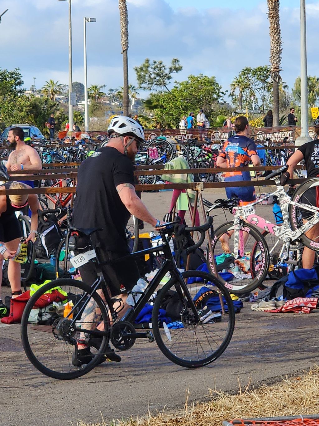 Out of the water onto the bike! Dustin competing i