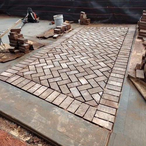 Herringbone brick patio