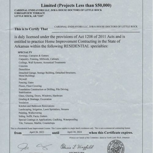 Residential Home Improvement License