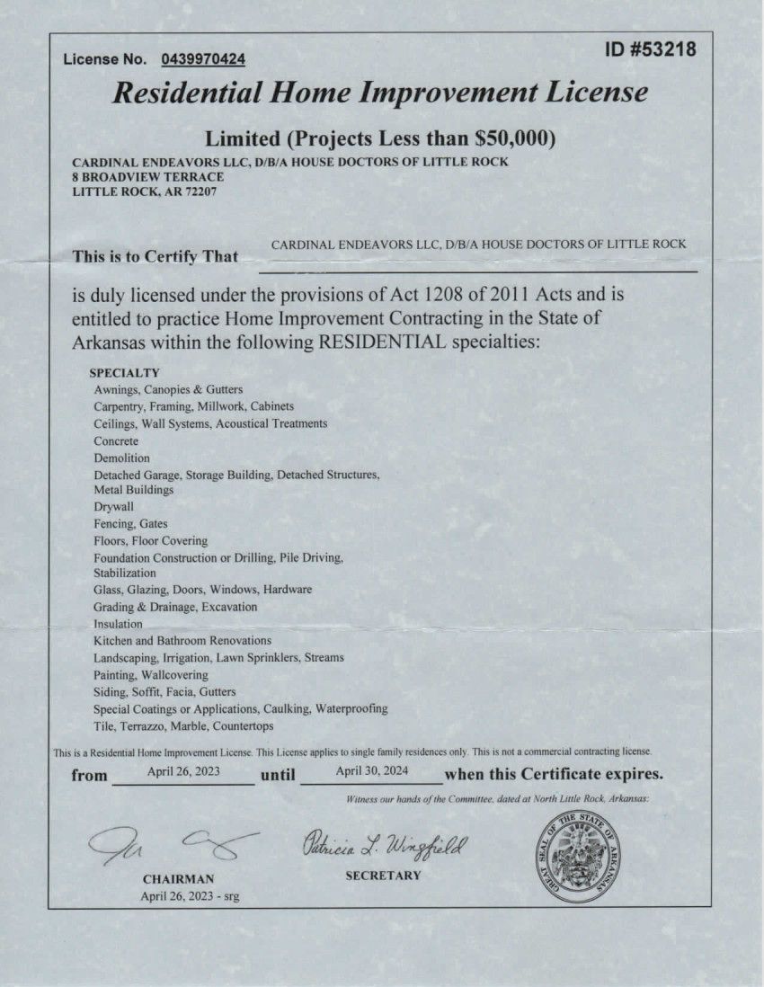 Residential Home Improvement License