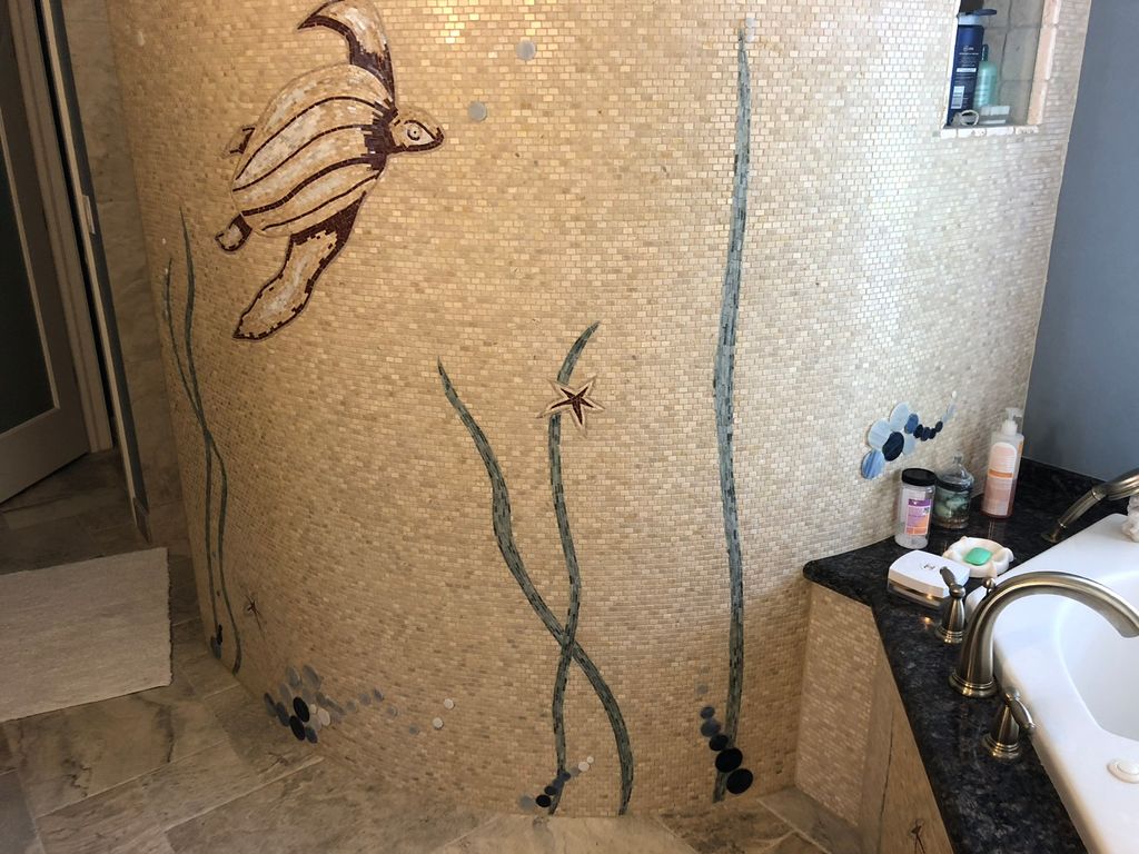 Custom shower wall custom mosaic design created fr