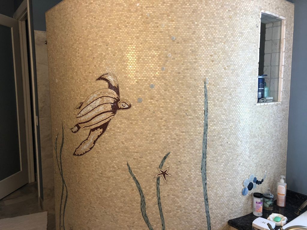 Custom wall created from one inch tile pieces