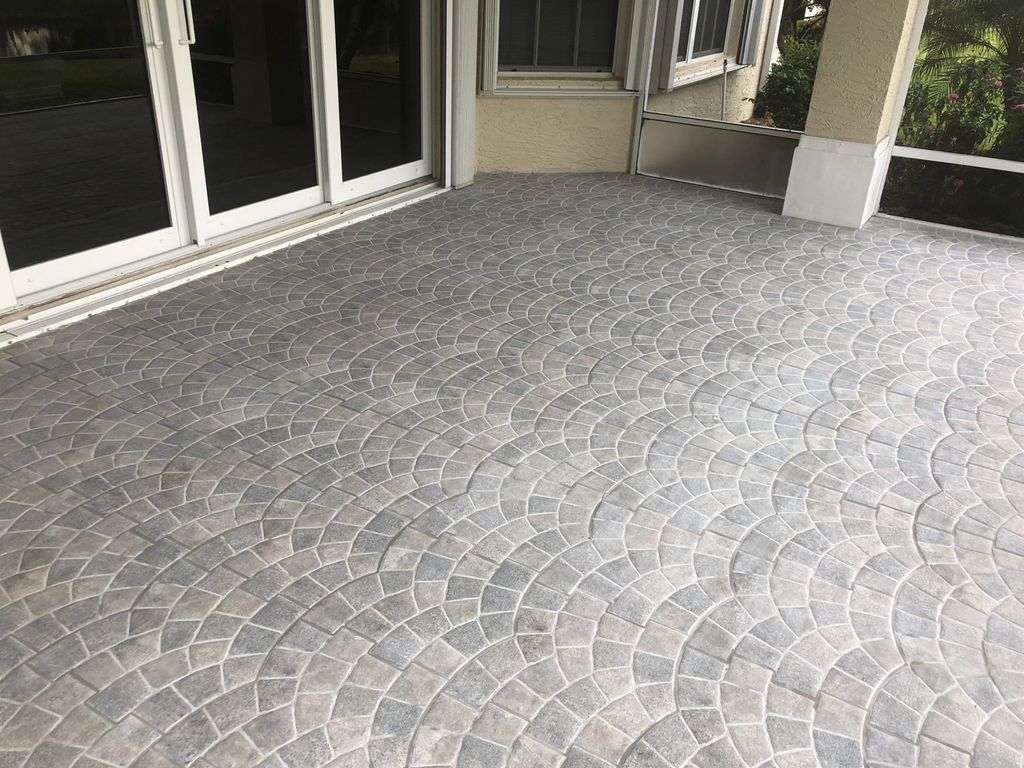 Fun design from porcelain tile installed on existi