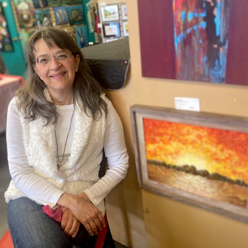 Achieving her goal: Coach Mary with her art at the