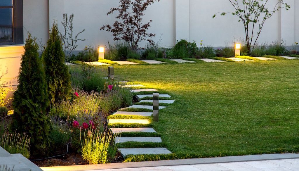 bollard path lights in lawn