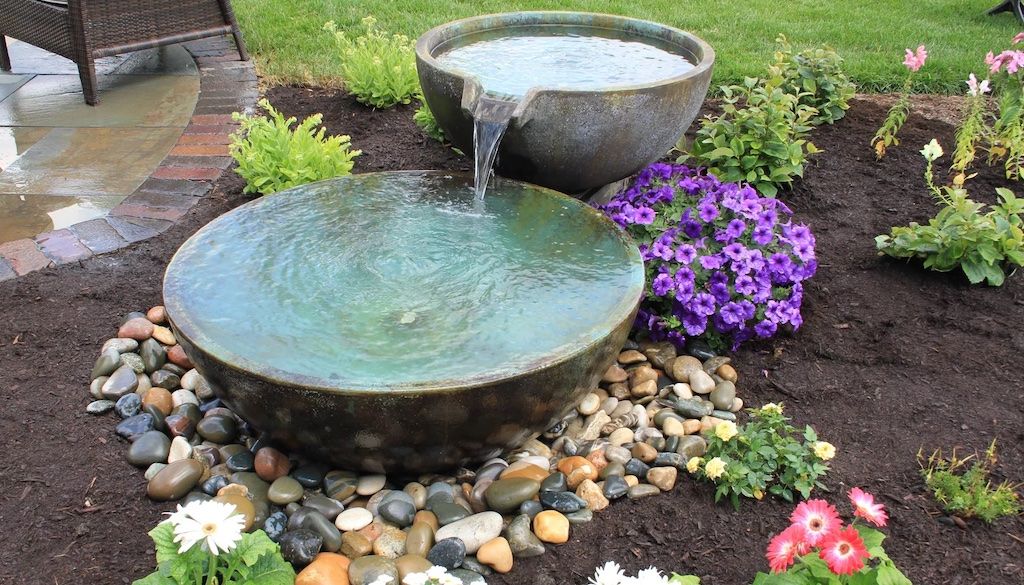 water feature or fountain in backyard