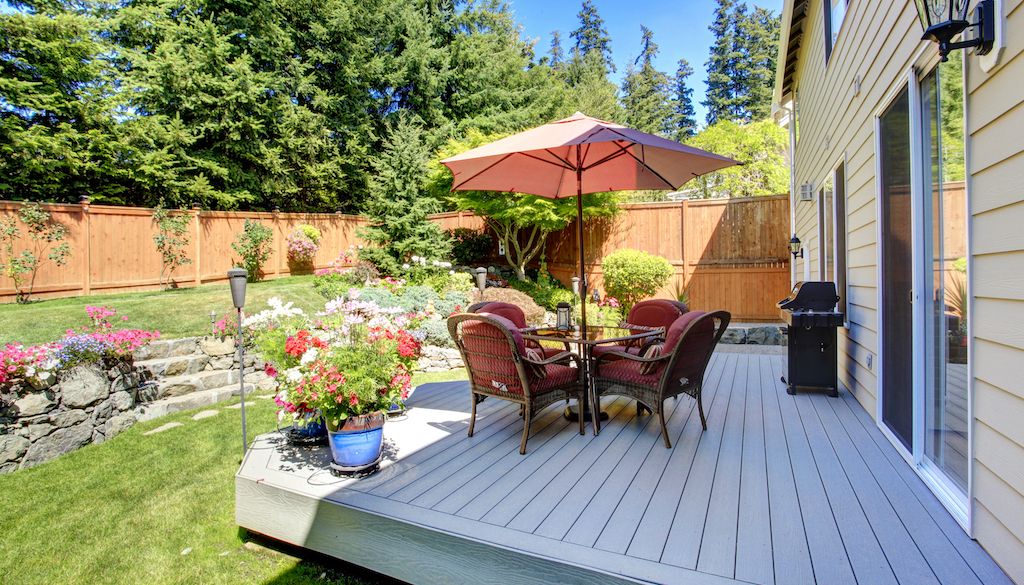 wood deck in small backyard