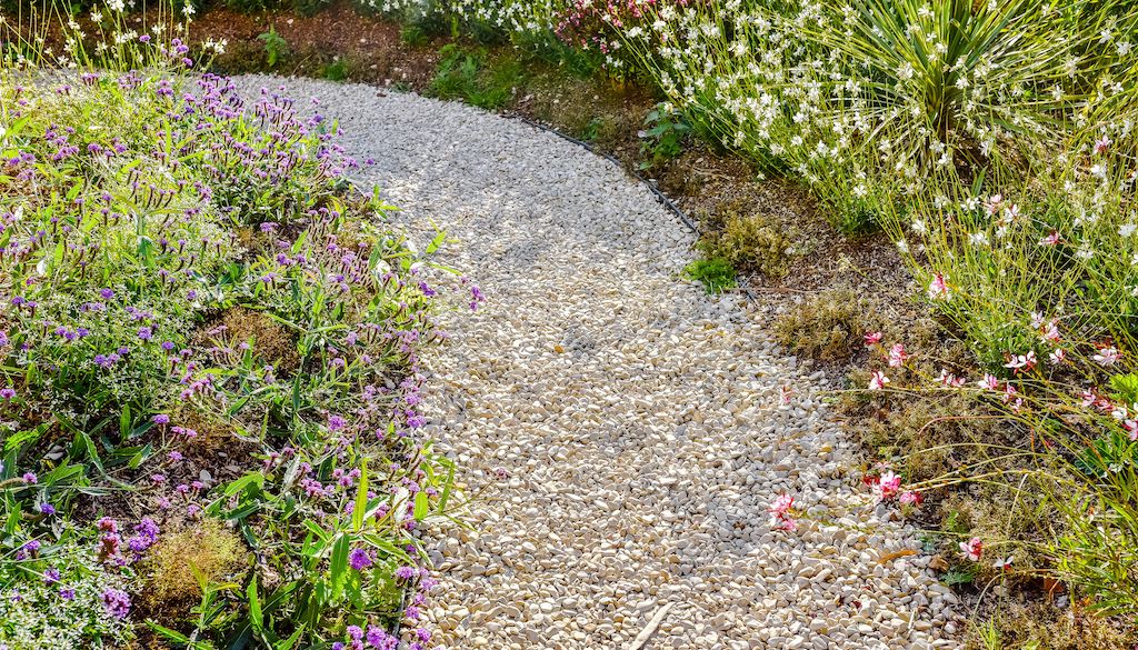 gravel pebble pathway in yard