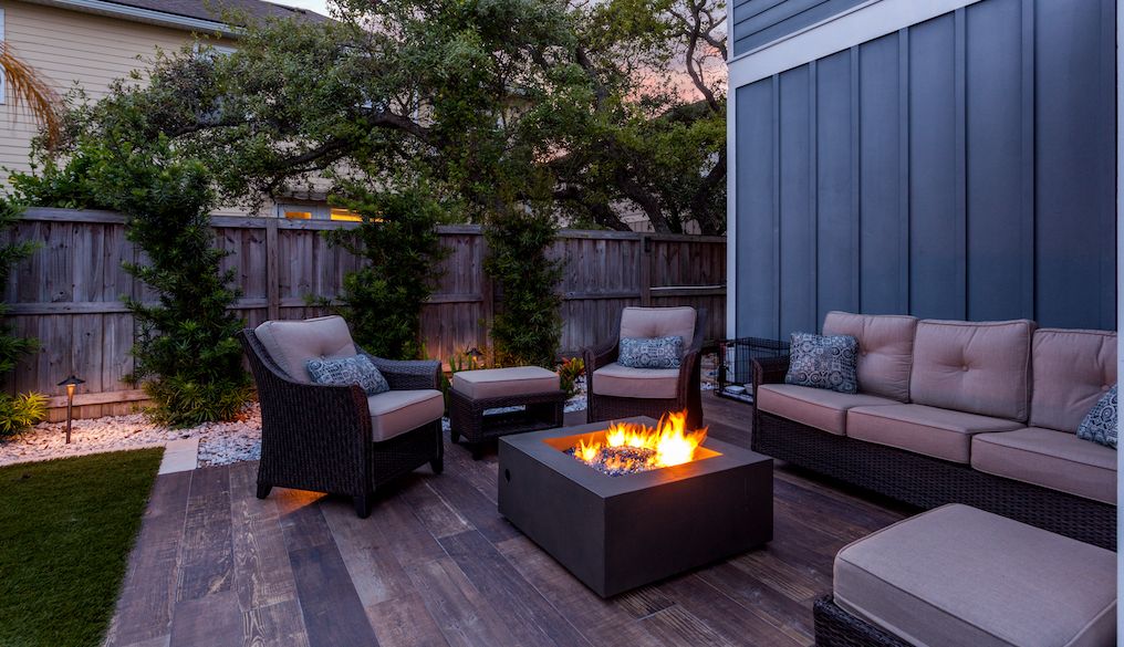 fire pit in backyard